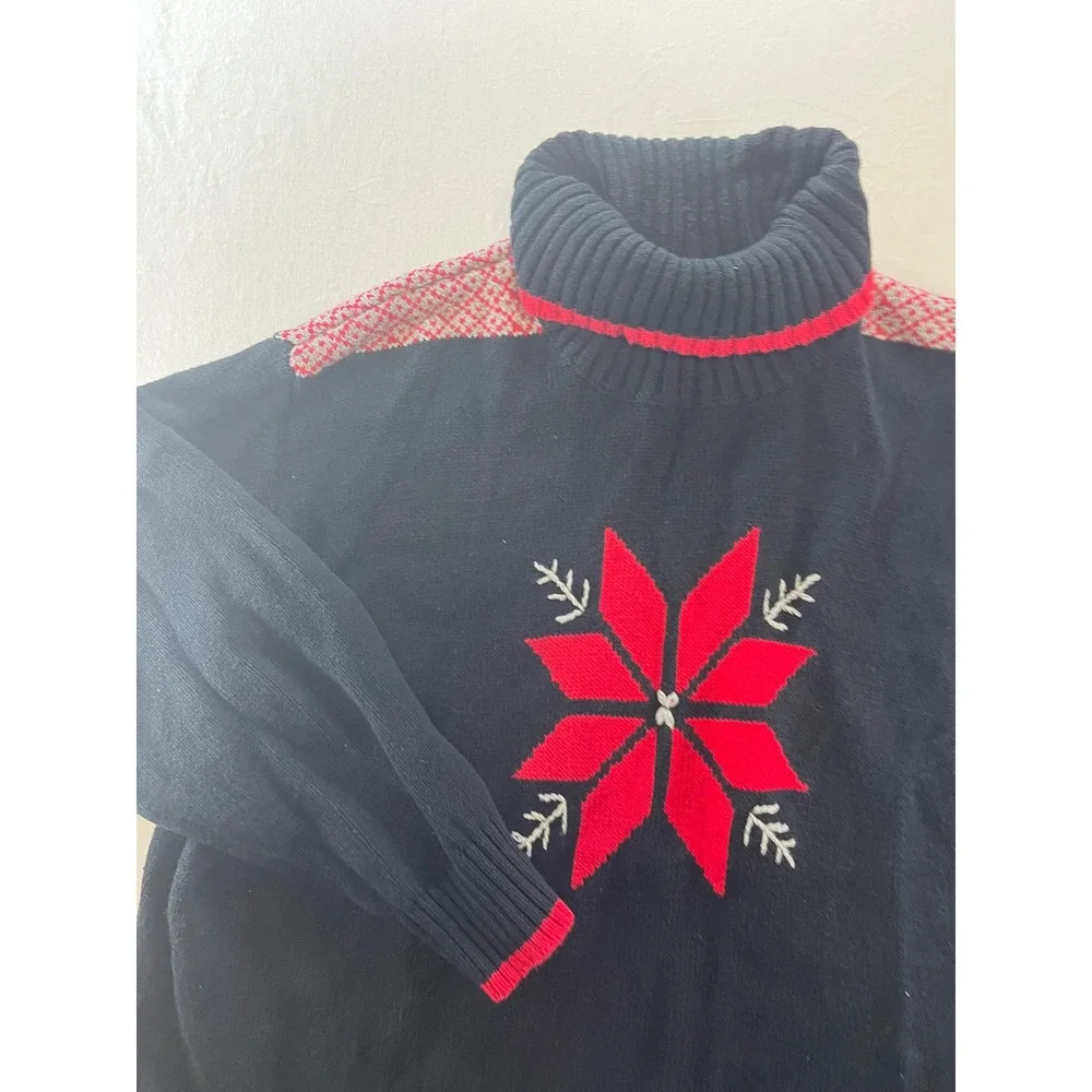 Elisabeth by Liz Claiborne‎ Black Red Snowflake Turleneck Sweater Size XXL